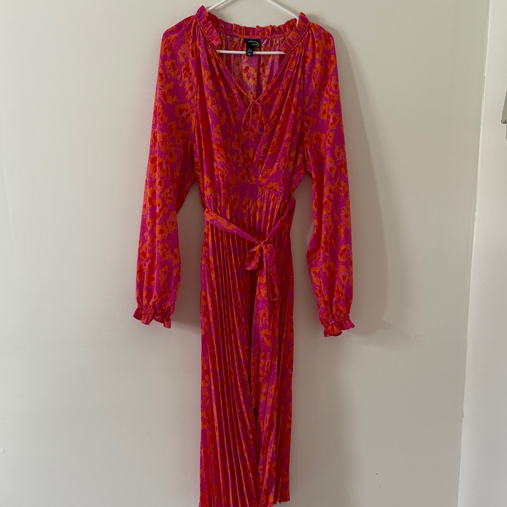 Elegant Pink and Orange Long Sleeve Dress